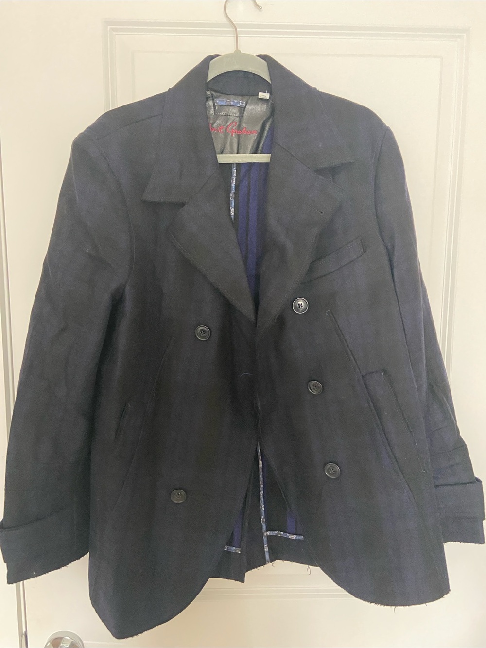 Robert Graham Men's Double-Breasted Navy Pea Coat